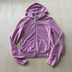 Self Esteem Y2K Hoodie Womens Large Pink Velvet Full Zip Sweatshirt Pockets